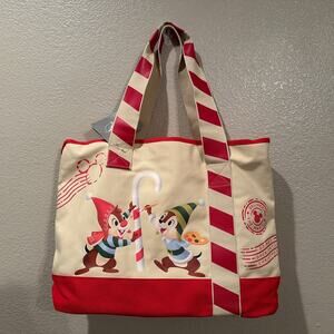 NWT Disney Parks Chip n Dales Christmas Canvas Tote Holiday Elves Holidayy